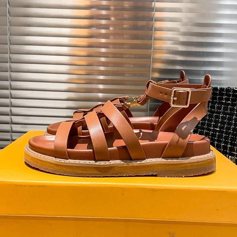 Rome Sandals Women Summer Sandals Size 35-41 Women Open Toe Back Strap Flat Platform Beach Sandals Bohemian Girl's Shoes