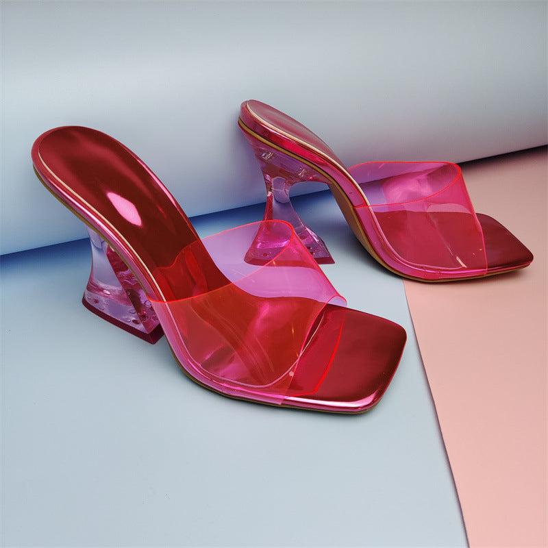 Fashion Color Crystal Heel Sandals Women Ladies Shoes Transparent Heel Color PVC Sandals