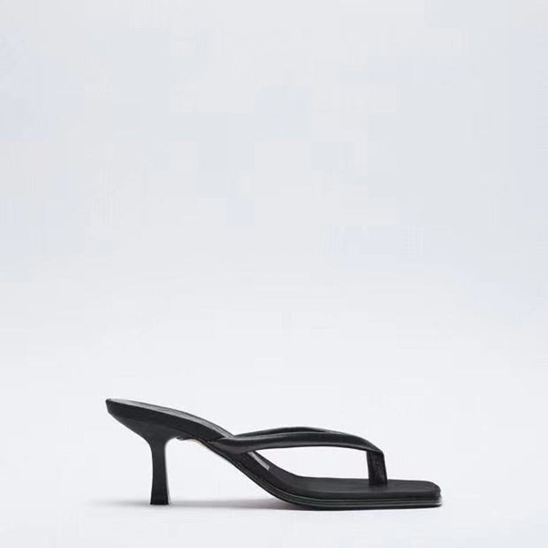 Slender high heels medium heels sandals minimalist black flip toe shoes high heels sandals for women