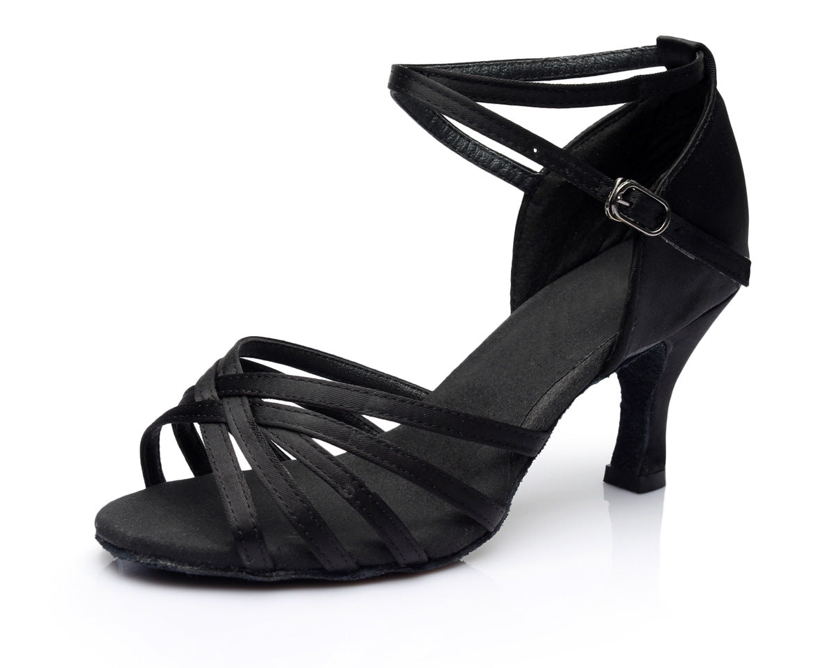 Latin dance shoes for adult women with medium to high heels Latin dance indoor training shoes satin gymnastics shoes