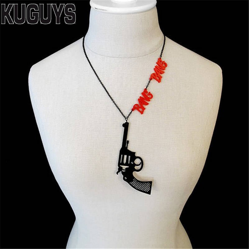 Acrylic Revolver Necklace Fashion Jewelry Pistol Pendant Necklaces for Women Men Trendy Accessories Girl Sweater Chains