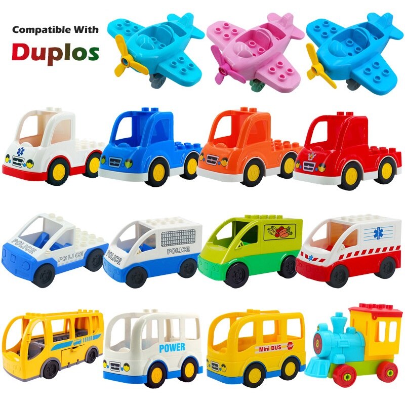 DIY Big Size Building Blocks Accessories Car Truck Plane Motorcycle Vehicle Bricks Compatible Duplos Parts Kids Toys Gift