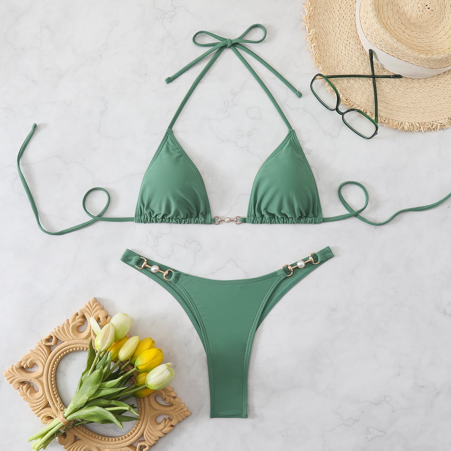 Hanging neck tie hardware accessories nylon bikini