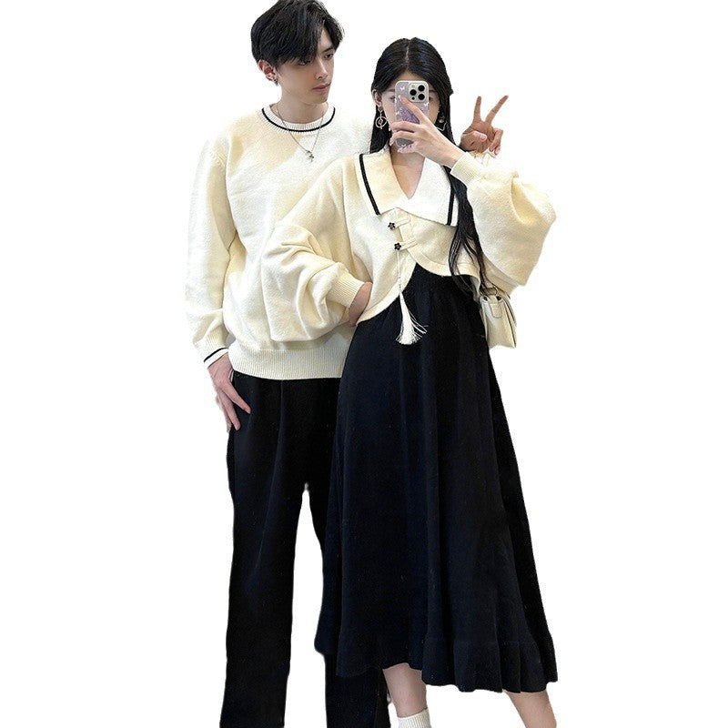 Couples' Thickened New Chinese Style Knit Sweater Dress for Men and Women