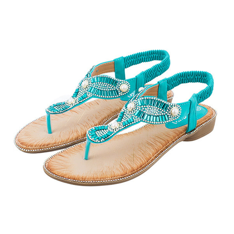 New Shoes Women Fashion Thong Sandals Round Toe Pearl Sandals Slippers Plus Size Sandals