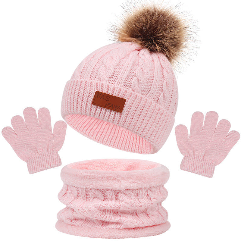 New Autumn and Winter Baby Hat, Gloves, and Scarf Set Single Ball Knit Accessories for Kids, Acrylic Fiber, One Size