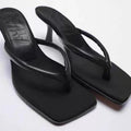 Slender high heels medium heels sandals minimalist black flip toe shoes high heels sandals for women