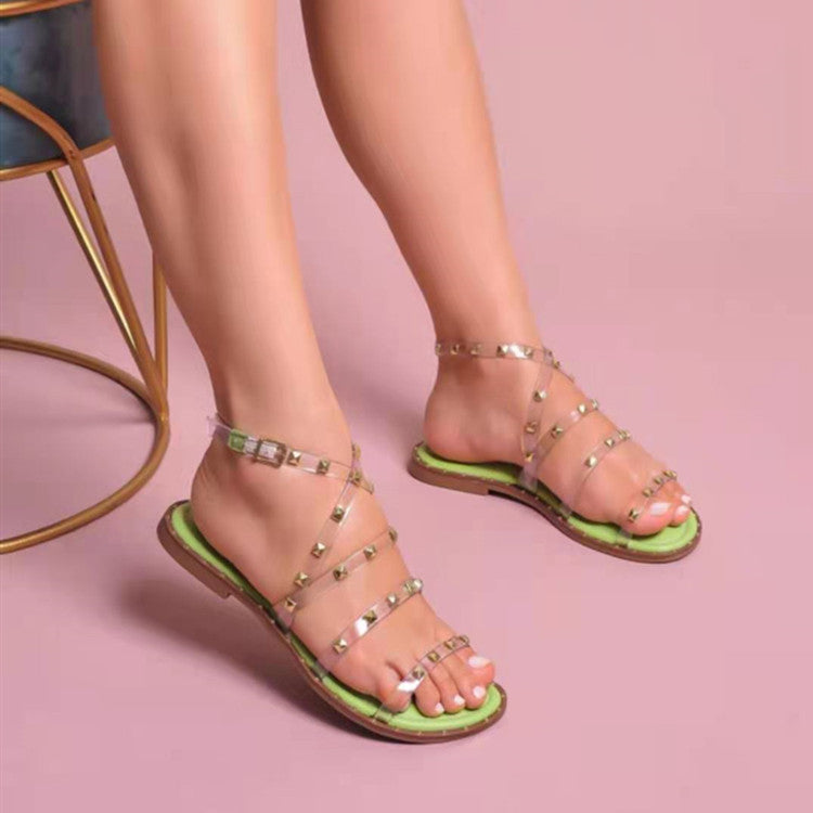 Large Size Sandals Summer New Fashion Flat Rivets Casual Sandals For Women