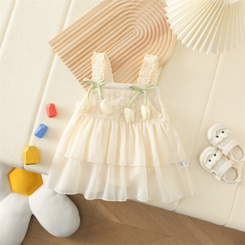 Baby Romper Girl Baby Strap Flower Suit Full Moon Baby