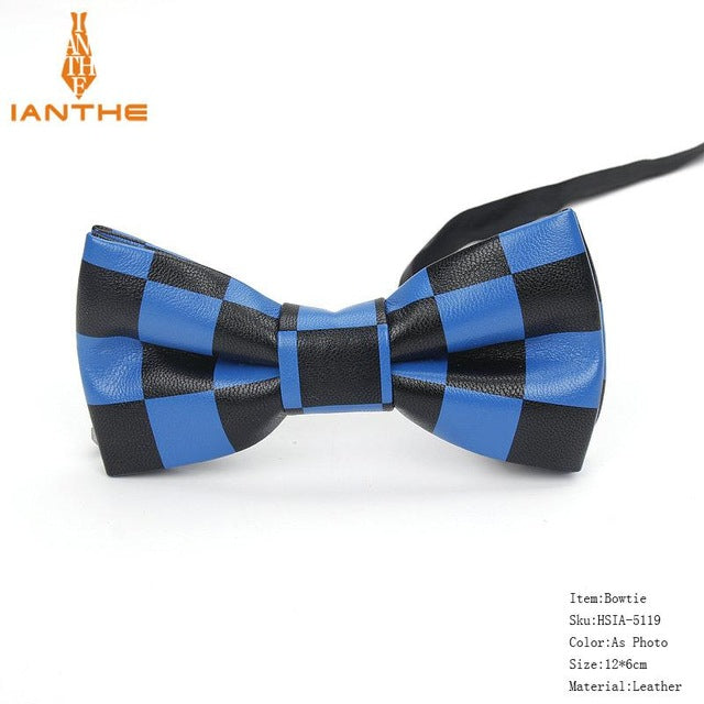 Men's PU Leather Plaid Bowtie Fashion Men Wedding Bow Ties Flower Panda Fashion Casual Bowties for Men Accessories