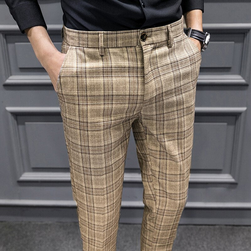 British Style Dress Suit Pant Man New Plaid Suit Pant Men Designer Gentlemen Business Casual Work Pant Trousers