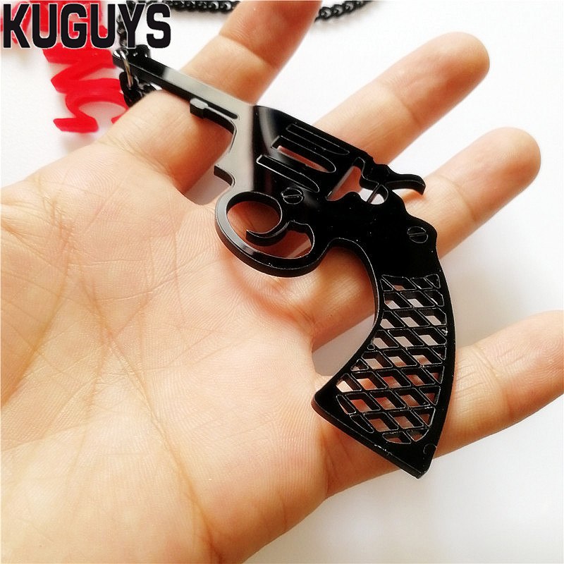 Acrylic Revolver Necklace Fashion Jewelry Pistol Pendant Necklaces for Women Men Trendy Accessories Girl Sweater Chains