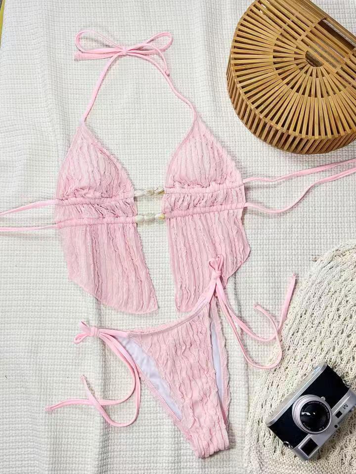 Bikini Swimwear for Women Solid Color Special Fabric Two-Piece Swimsuit Wholesale